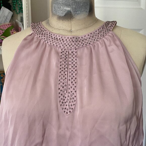 VIOLET & CLAIRE Pale Pink satin Rhinestone Studded High Halter Neck Tank *SM* - Picture 2 of 6